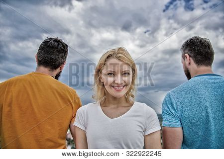 Girl Stand In Front Two Faceless Men. Best Traits Of Great Boyfriend. She Needs To Pick Better Boyfr