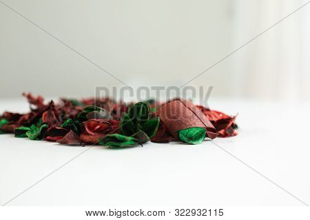Flowers Composition. Frame Made Of Dried Rose Flowers On White Background. Flat Lay, Top View, Copy 