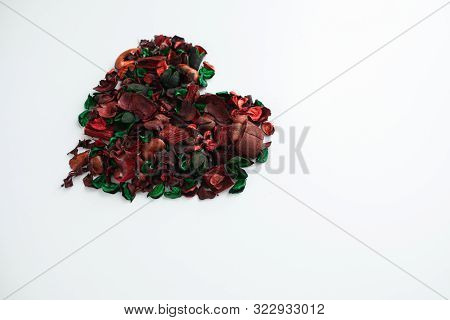 Flowers Composition. Frame Made Of Dried Rose Flowers On White Background. Flat Lay, Top View, Copy 