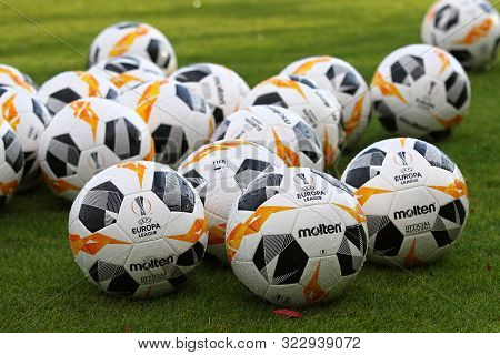Kyiv, Ukraine - September 19, 2019: Official Match Balls Of The Uefa Europa League 2019/20 Season On
