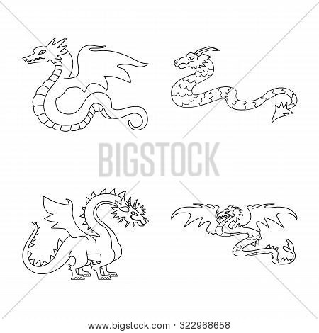 Vector Design Of Asian And Medieval Logo. Collection Of Asian And Mythical Vector Icon For Stock.