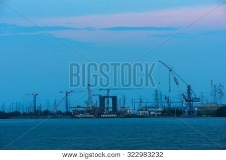 Electricity Authority Station, Bangpakong Power Plant Station, Energy Concept, Evening Sky