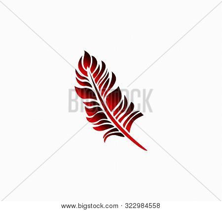 Burgundy Gradient Print Vintage Feather Close-up. Stylish Vector Illustration Of Light Trendy Feathe