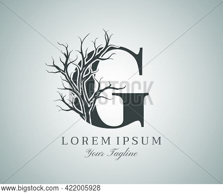 Letter G With Dead Tree Design Logo Icon. Creative Alphabetical Creepy Dry Tree Brach Nature Logo Te