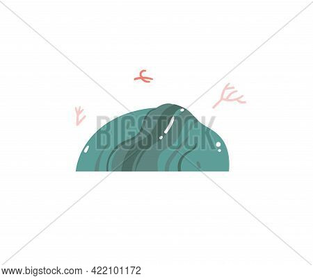 Hand Drawn Vector Stock Abstract Flat Cartoon Graphic Illustration With Tropical Summer Ocean Underw