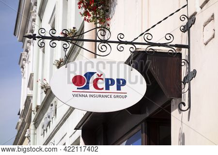 Karvina, Czech Republic - April 28, 2021: The Retro Banner Of Cpp - Ceska Podnikatelska Pojistovna I