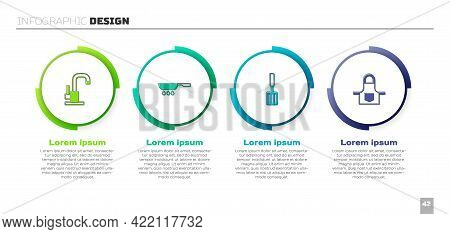 Set Water Tap, Frying Pan, Barbecue Spatula And Kitchen Apron. Business Infographic Template. Vector