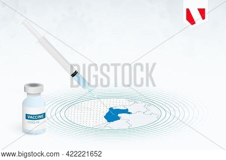 Covid-19 Vaccination In Peru, Coronavirus Vaccination Illustration With Vaccine Bottle And Syringe I