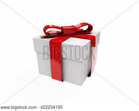 White Gift Boxes With Ribbon, On White Background. Concept For Women And Holidays. 3d Rendering