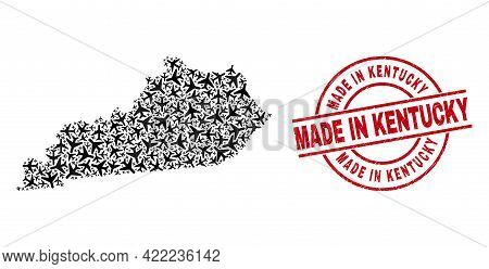 Made In Kentucky Grunged Stamp, And Kentucky State Map Mosaic Of Air Force Items. Mosaic Kentucky St