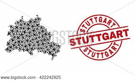 Stuttgart Scratched Seal Stamp, And Berlin City Map Mosaic Of Aeroplane Items. Mosaic Berlin City Ma
