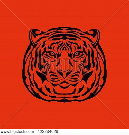 Tiger Icon Head Silhouette, Tiger- Simbol 2022 Year.  Vector Flat Illustration In Cartoon Style.