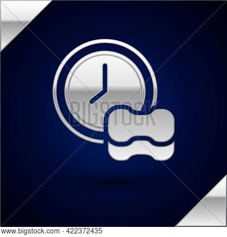 Silver Washing Dishes Icon Isolated On Dark Blue Background. Cleaning Dishes Icon. Dishwasher Sign. 