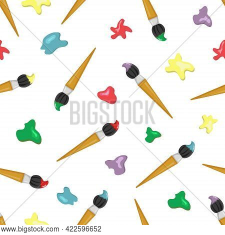 Seamless Pattern With Brushes And Paint Spots. Hand Drawn Vector Illustration For, Kids Textile, Car