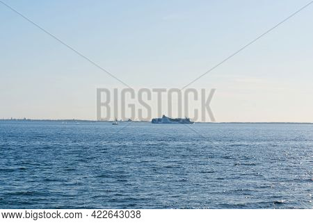 Nice Cruise Ferry Sailing To The Horizon In The Baltic Sea