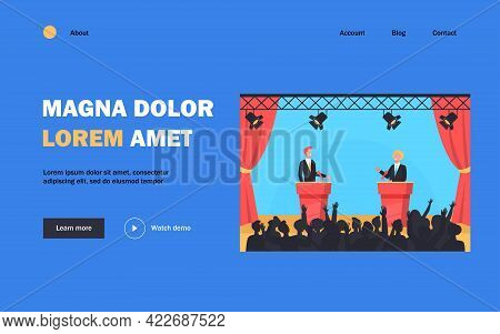 Two Politicians Taking Part In Political Debates In Front Of Audience Isolated Flat Vector Illustrat