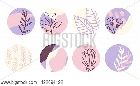 Set Of Highlight Covers For Social Media Stories. Round Icons With Floral Elements In A Modern Nude 