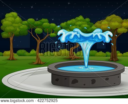 Beautiful Night Landscape With A Fountain Illustration