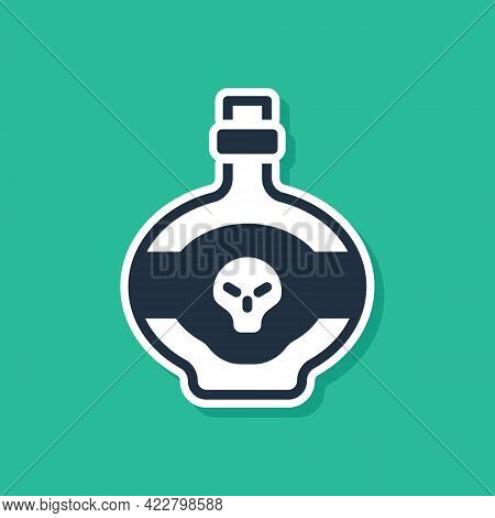 Blue Poison In Bottle Icon Isolated On Green Background. Bottle Of Poison Or Poisonous Chemical Toxi