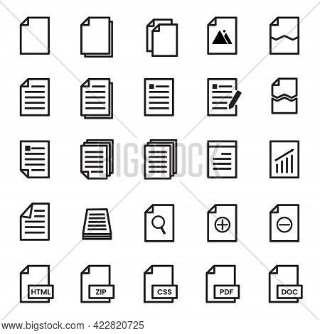 Vector Illustration Of Archive Folder Document File Set Icon With Black Line Style. Both For Busines