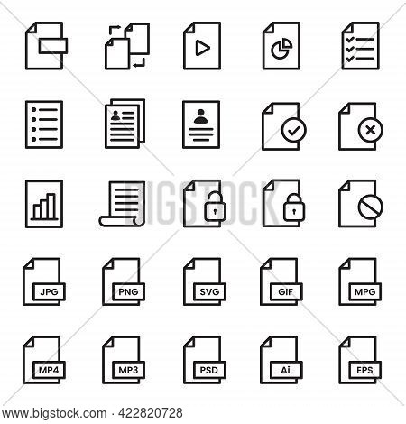 Vector Illustration Of Archive Folder Document File Set Icon With Black Line Style. Both For Busines