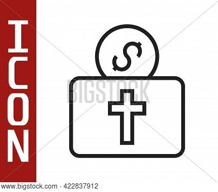 Black Line Donation For Church Icon Isolated On White Background. Vector