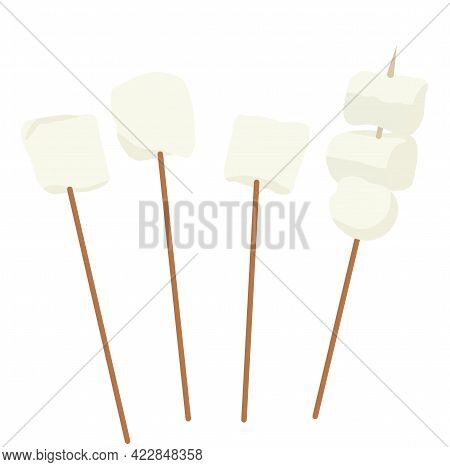 Set Marshmallows On The Branches Stock Vector Illustration. Sweets. Isolated On A White Background