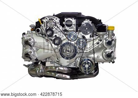 More Powerful New Generation Car Engine Consuming Less Fuel, Isolated On White Background