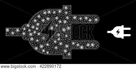 Glowing Network Electric Plug With Glowing Spots. Vector Model Generated From Electric Plug Icon. Gl
