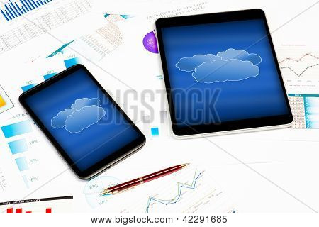 Gadget e documenti finanziari, still life