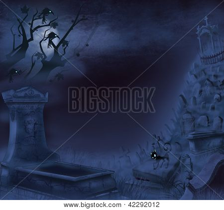 Mystická noc hřbitov na Halloween