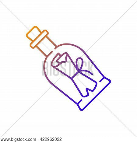 Message In Bottle Gradient Linear Vector Icon. Scrolled Note Inside Glass With Cork. Solving Puzzles