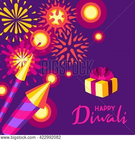 Happy Diwali Greeting Card. Deepavali Or Dipavali Festival Of Lights.