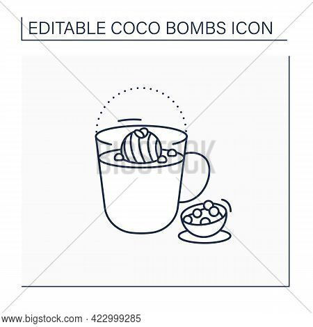Coco Bomb Line Icon. Delicious Dessert. Cute Ball Of Chocolate With Marshmallows Filling. Bomb Insid