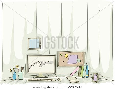 Watercolor Illustration Featuring the Workstation of a Home-based Worker