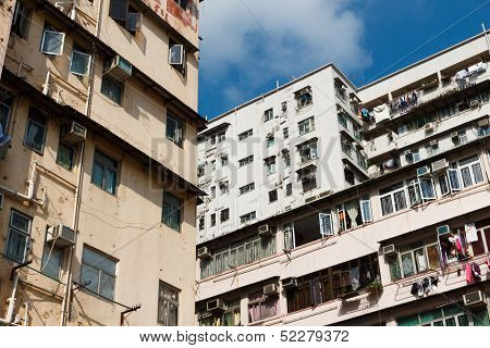 Overpopulated residential building in Hong Kong