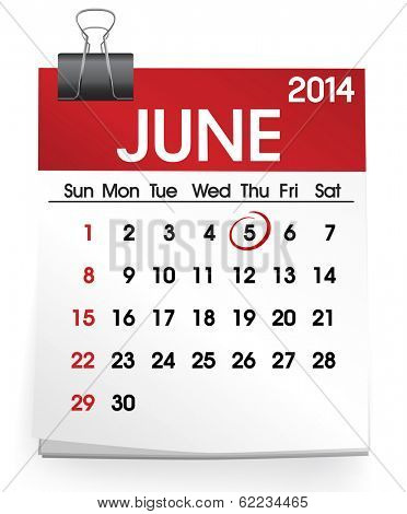 Vector of Calendar: June 2014