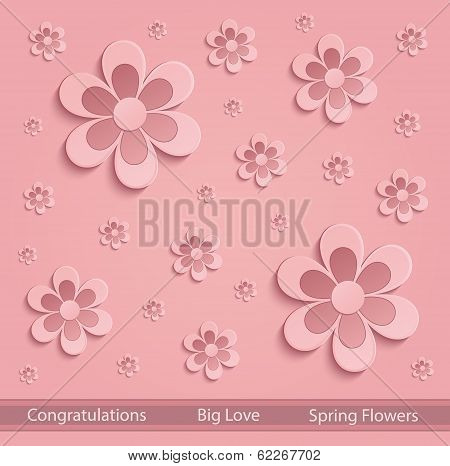 Flowers love Spring paper 3D pink vector
