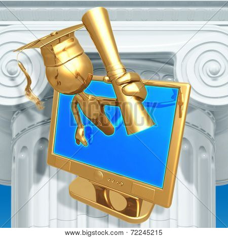 Golden Grad Online Education Holding A Diploma Graduation Concept