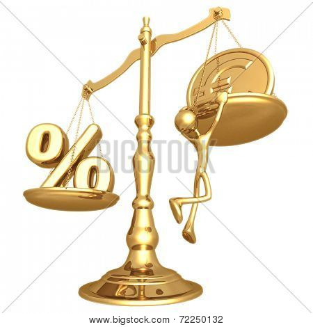 Unbalanced Golden Scale Percentage And Gold Euro Coin