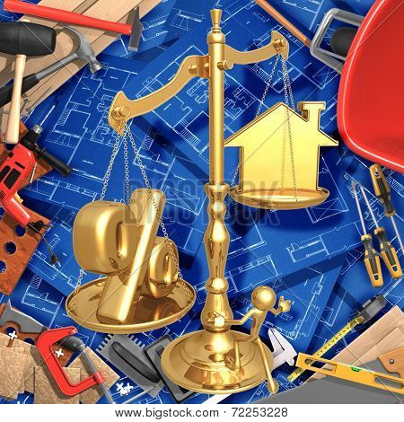 Unbalanced Realty Scale Percentage And Gold Home