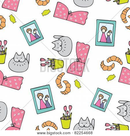 Cute Hand Drawn Cartoon Seamless Pattern