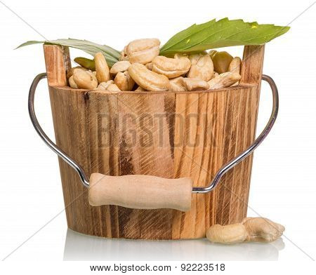 Nuts in wooden bucket