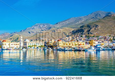 Pport full of small boats in Pothia, Greece