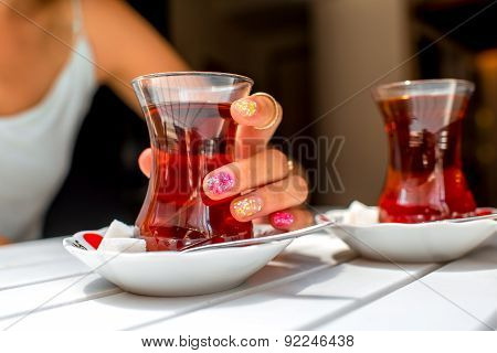 Turkish tea in traditional teacup
