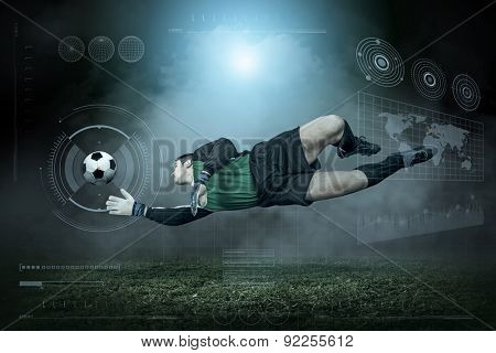 Soccer player with ball in action outdoors