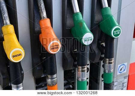 Verneuil sur Seine France - march 22 2016 : pumps in a filling station