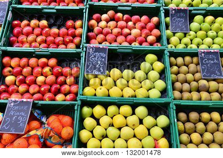 Lyon France - april 13 2016: apple at the Saint Antoine quay market