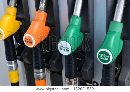 Verneuil sur Seine France - march 22 2016 : pumps in a filling station