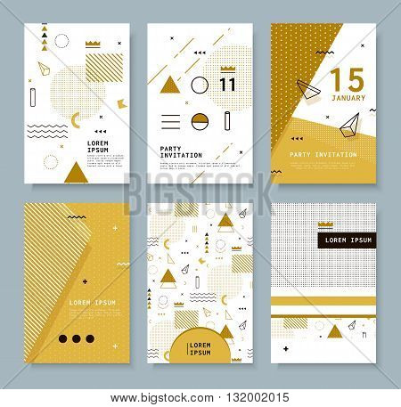 Set invitation with geometric shapes. Covers for books postcards notebooks oboknoty magazines. Hipster posters.
